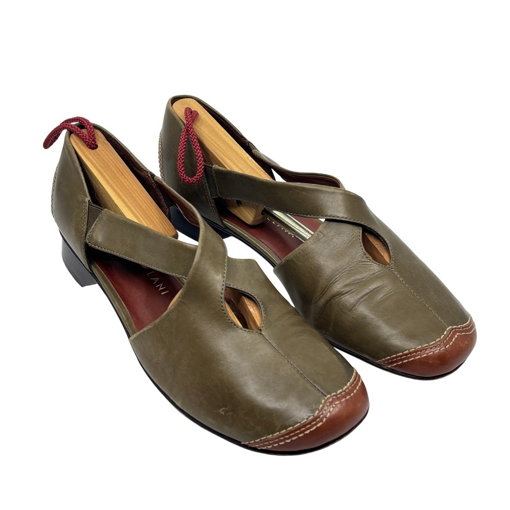 Antonio Melani Olive Green Brown Leather Colorblock D'Orsay Flats Shoes Size 9M